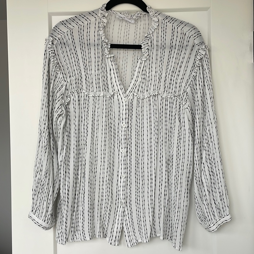Carly Jean LA Black and White Stripe Top, Size L
